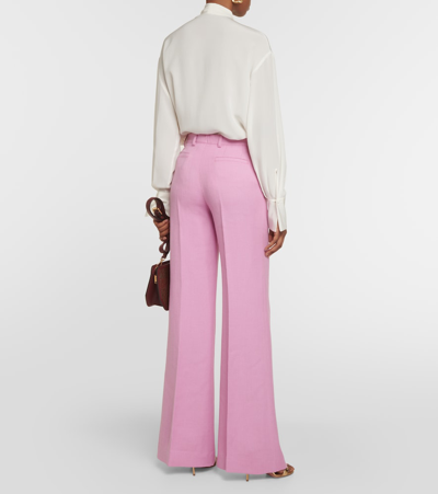 Shop Etro Wide-leg Wool-blend Pants In Pink