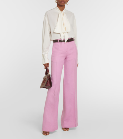 Shop Etro Wide-leg Wool-blend Pants In Pink