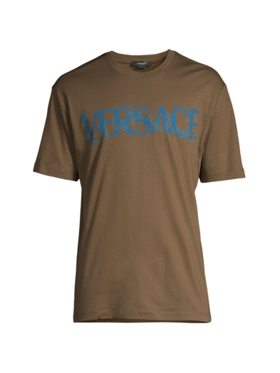 Shop Versace Men's Logo Cotton T-shirt In Winter Military