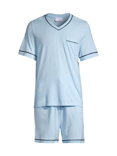 Shop Cosabella Men's 2-piece Bella V-neck T-shirt & Shorts Pajama Set In Aasmani Navy Blue