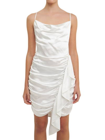 Shop Endless Rose Women's Asymmetrical Waterfall Drapped Satin Mini Dress In White