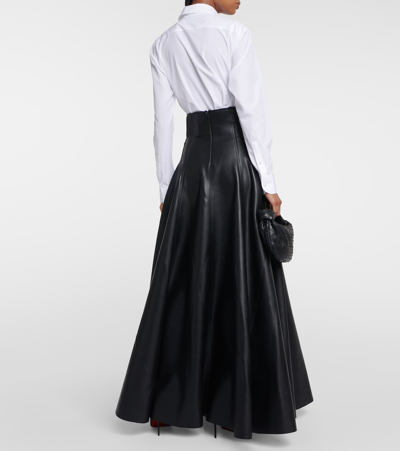 Shop Norma Kamali Grace Flared Faux Leather Maxi Skirt In Black