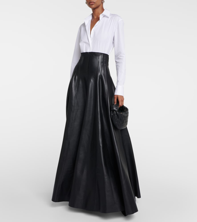 Shop Norma Kamali Grace Flared Faux Leather Maxi Skirt In Black