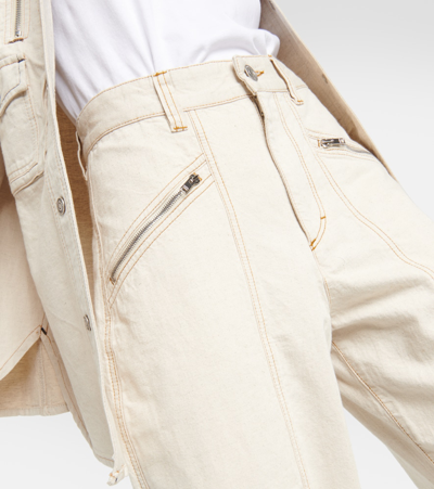 Isabel Marant Wide-leg Cotton And Hemp Trousers With Multiple Pockets In White