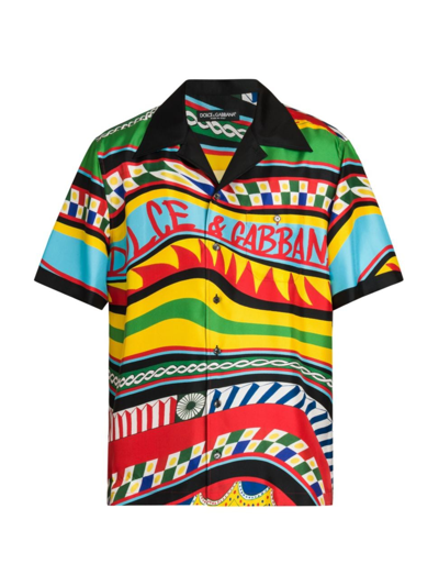 Shop Dolce & Gabbana Men's Carretto Silk Camp Shirt