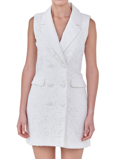 Shop Endless Rose Women's Laced Sleeveless Blazer Mini Dress In White