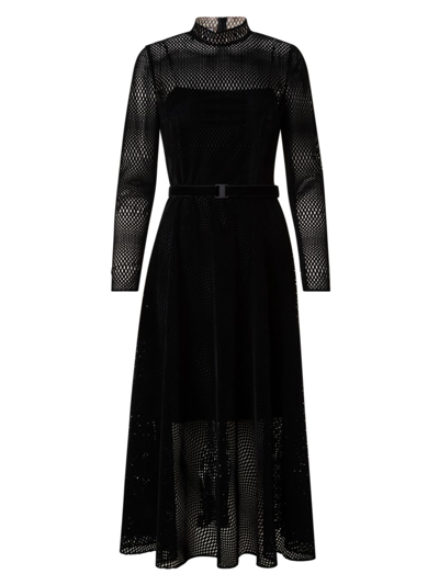 Shop Akris Punto Women's Belted Laser-cut Velvet Midi-dress In Black