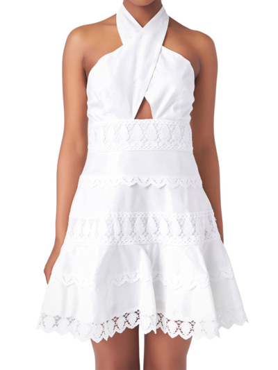 Shop Endless Rose Women's Halter Neck Lace Trim Dress In White