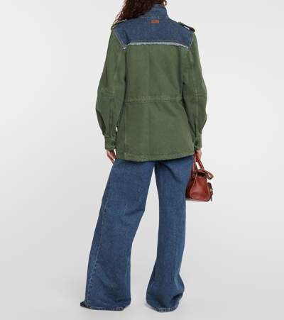 Shop Chloé Utility Denim-trimmed Cotton-blend Jacket In Green