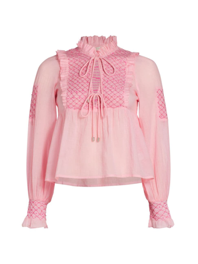 Shop Love The Label Women's Arielle Self-tie Shirred Blouse In Candy