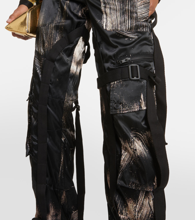 Shop Louisa Ballou Printed Low-rise Straight Cargo Pants In Black