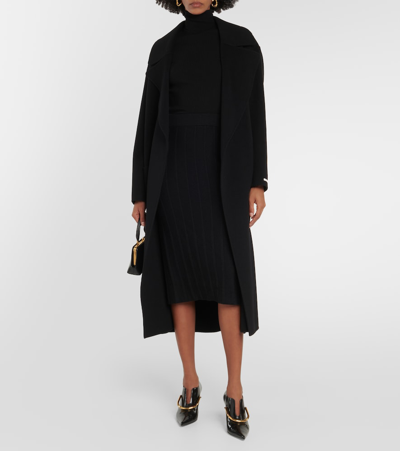 Shop Max Mara Melk Ribbed-knit Virgin Wool Midi Skirt In Black