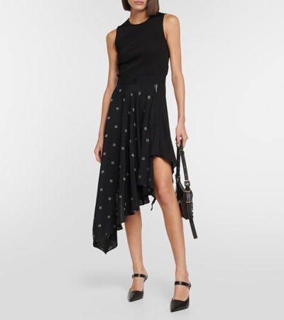 Shop Givenchy 4g Asymmetric Silk Midi Dress In Black