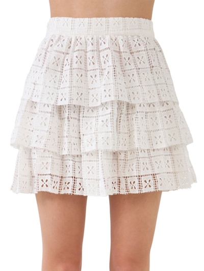 Shop Endless Rose Women's Pocket Lace Tiered Mini Skirt In White