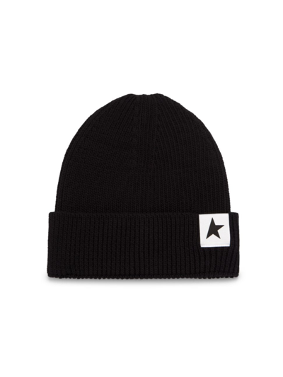 Shop Golden Goose Kid's Star Knit Beanie Hat In Black