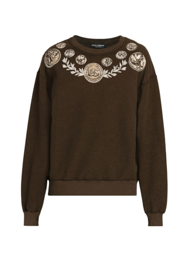 Shop Dolce & Gabbana Men's Coin Crewneck Sweatshirt In Marrone