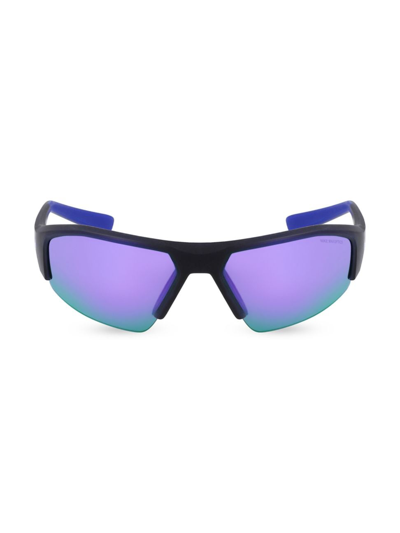 Shop Nike Men's Performance Skylon Ace 70mm Rectangular Sunglasses In Matte Obsidian Violet Mirror