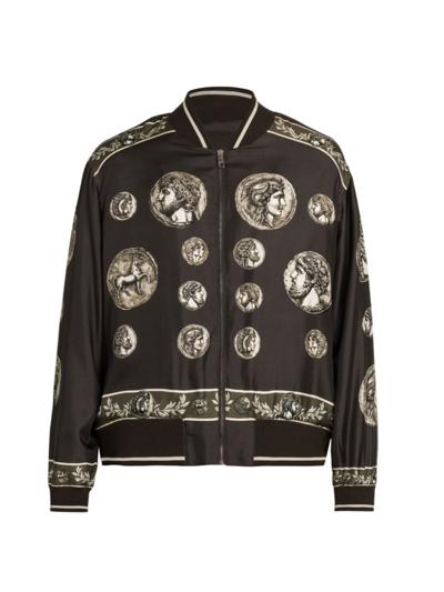 Shop Dolce & Gabbana Men's Coin Print Silk Twill Jacket In Monete