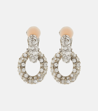 Shop Oscar De La Renta Eureka Crystal-embellished Clip-on Earrings In Silver