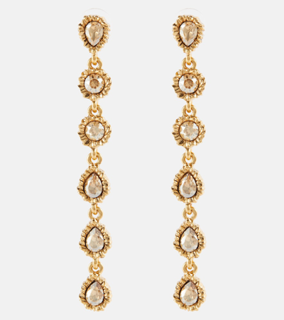 Shop Oscar De La Renta Lintzer Crystal-embellished Drop Earrings In Gold