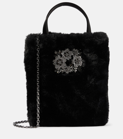Shop Roger Vivier Drapé Pocket Bouquet Mini Tote Bag In Black