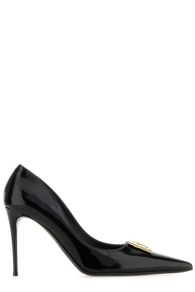 Shop Dolce & Gabbana Stiletto Heel Logo Lettering Pumps In Black
