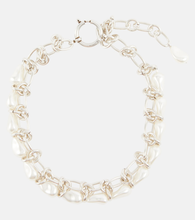 Shop Isabel Marant Faux Pearl Charm Necklace In Silver