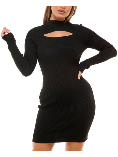 Shop Planet Gold Juniors Womens Cut-out Bodycon Sweaterdress In Black