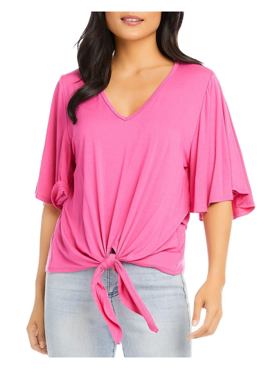 Shop Karen Kane Womens Flutter Sleeve Knot-front T-shirt In Pink