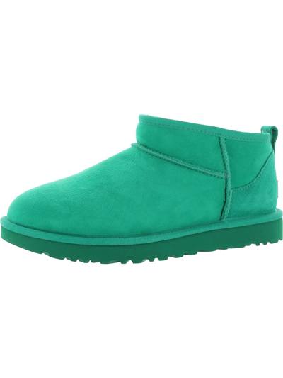 Shop Ugg Classic Ultra Mini Womens Suede Ankle Bootie Slippers In Green