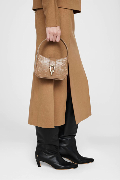 Shop Anine Bing Mini Cleo Bag In Camel Embossed In Beige
