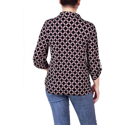 Ny Collection Petites Womens Printed Collar Blouse In Multi
