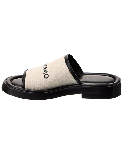 Ferragamo Sole Canvas Slides In White