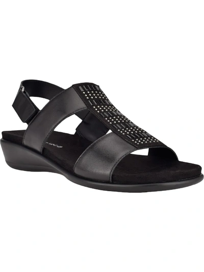 Shop Easy Spirit Hazel Womens Leather Adjustable Flat Sandals In Black