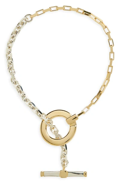 Shop Bottega Veneta Key Chain Link Toggle Bracelet In Silver/ Yellow Gold