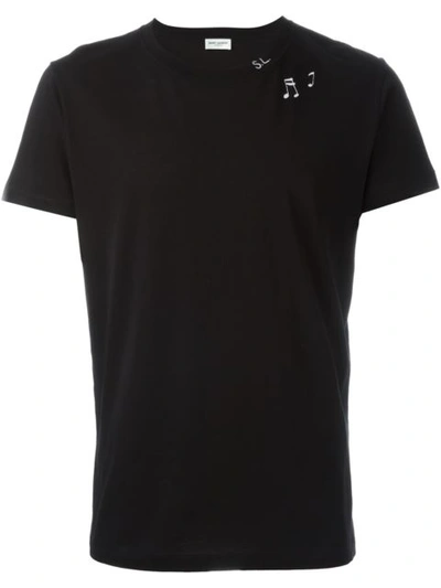 【SAINT LAURENT】SURF MUSICAL NOTES PRINTED T-SHIRT Saint Laurent Surf Short Sleeve T-shirt In Black And Ivory