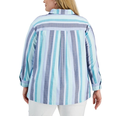 Shop Anne Klein Plus Womens Collared Striped Button-down Top In Multi