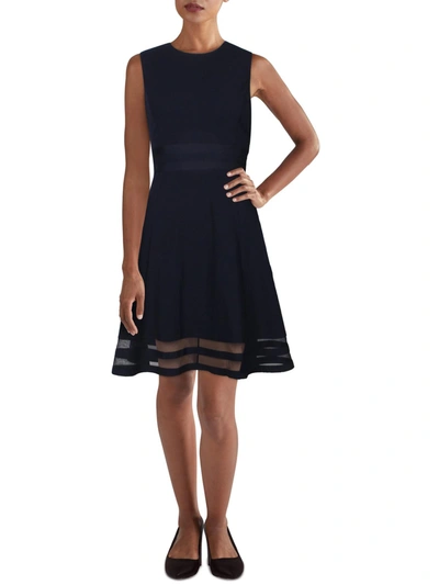 Shop Calvin Klein Petites Womens Mesh Inset Mini Fit & Flare Dress In Multi
