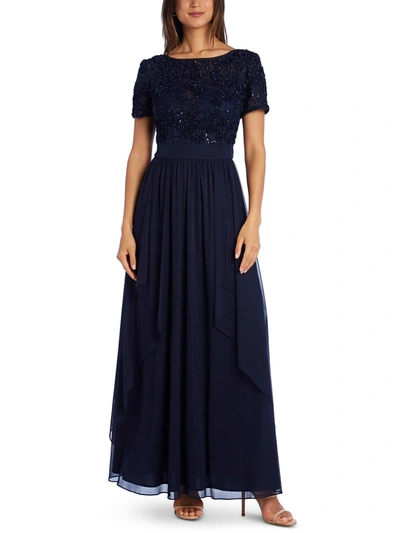 Shop R & M Richards Plus Womens Sequined Maxi Evening Dress In Blue