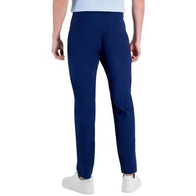 Shop Alfani Mens Stretch Pleated Straight Leg Pants In Blue