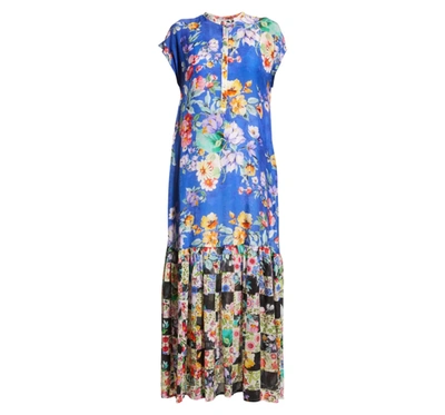 Shop Johnny Was Sky Flower Alba Flounce Ruffled Maxi Slip Dress In Multi