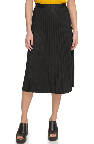 Shop Dkny Faux Suede Pleated Skirt In Black