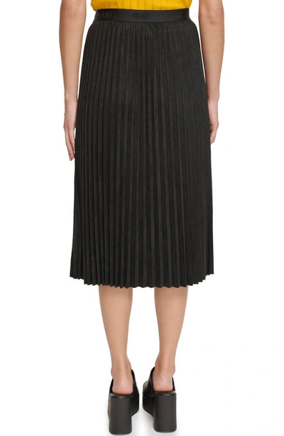 Shop Dkny Faux Suede Pleated Skirt In Black