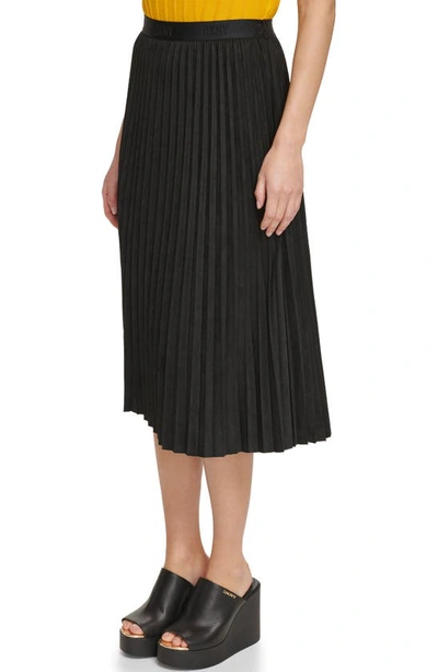 Shop Dkny Faux Suede Pleated Skirt In Black