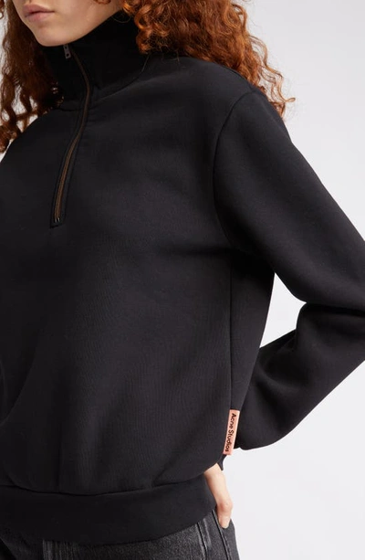 Shop Acne Studios Fenrik Quarter Zip Cotton Blend Sweatshirt In Black