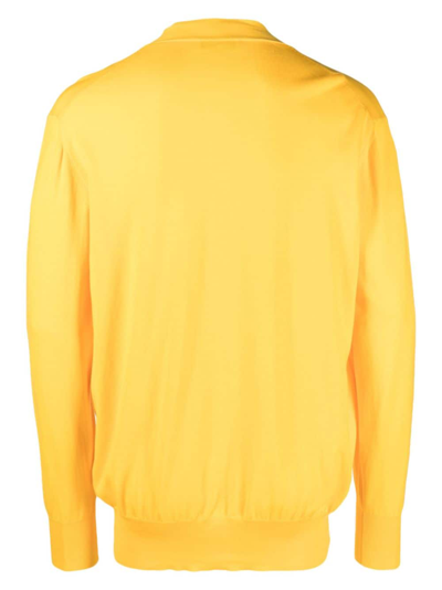 Shop Mackintosh V-neck Cotton Cardigan In Yellow