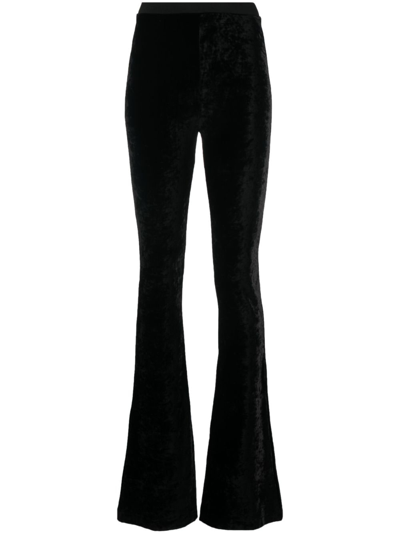 Shop Bally Flared-leg Velour Trousers In Black