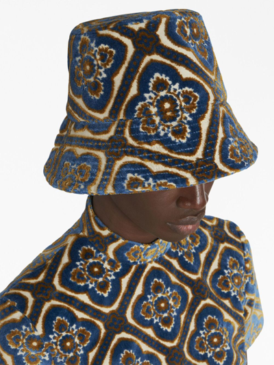 Shop Etro Patterned-jacquard Terry-cloth Bucket Hat In Blue