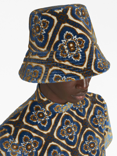 Etro Patterned-jacquard Terry-cloth Bucket Hat In Blue