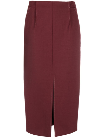 Shop Patrizia Pepe Pleat-detailing High-waisted Skirt In Red